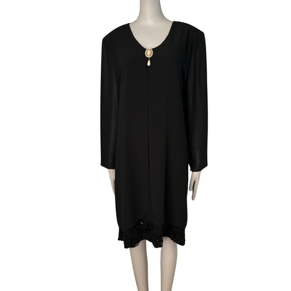 CATTIVA Vintage Crepe Embellished Black Formal Dress Long Sleeve - Picture 13 of 15